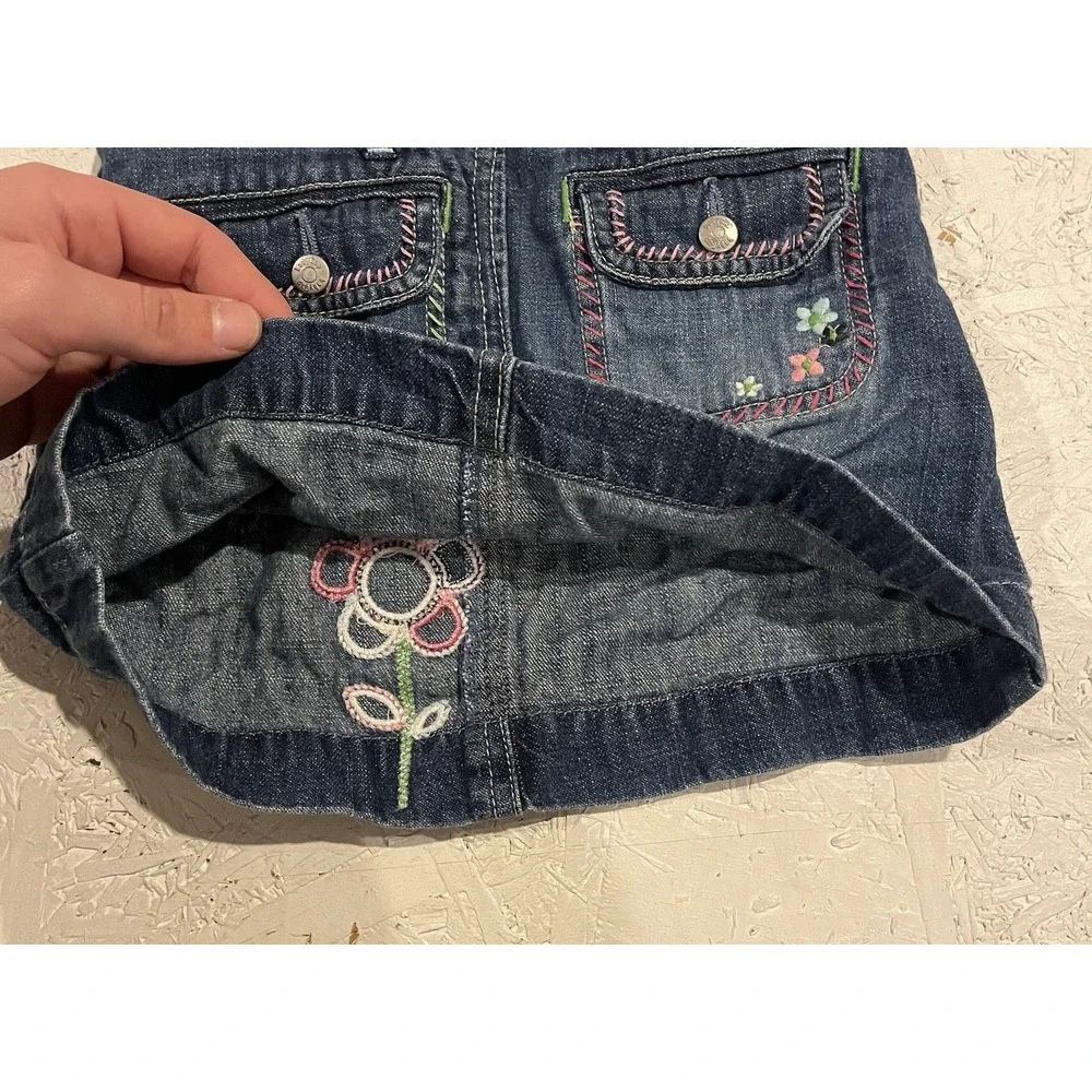VINTAGE BABY GAP Girls Y2K Embroidered Denim‎ Overalls 6–12M Floral Cottagecore